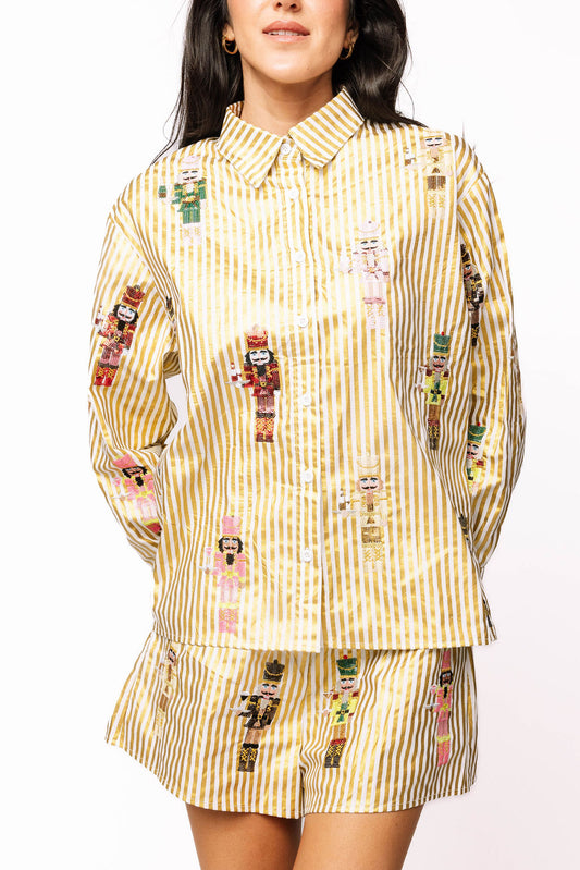 GOLD METALLIC NUTCRACKER BUTTON UP