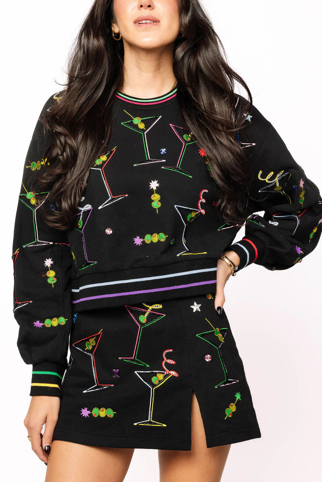BLACK RAINBOW TRIM MARTINI SWEATSHIRT