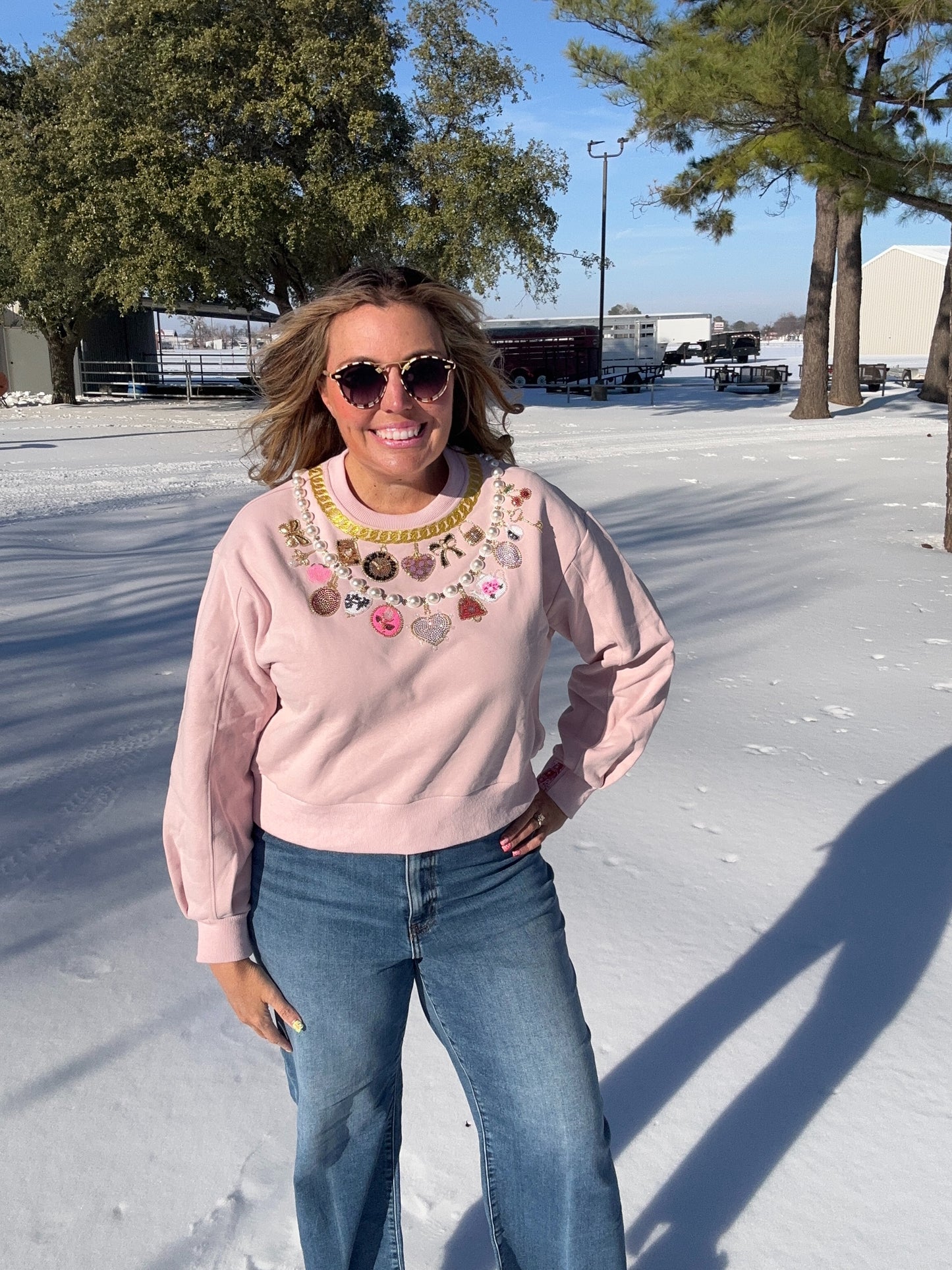 PINK PEARL & CHAIN SWEATSHIRT