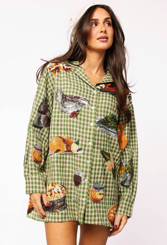 GREEN PLAID TURKEY BUTTON UP