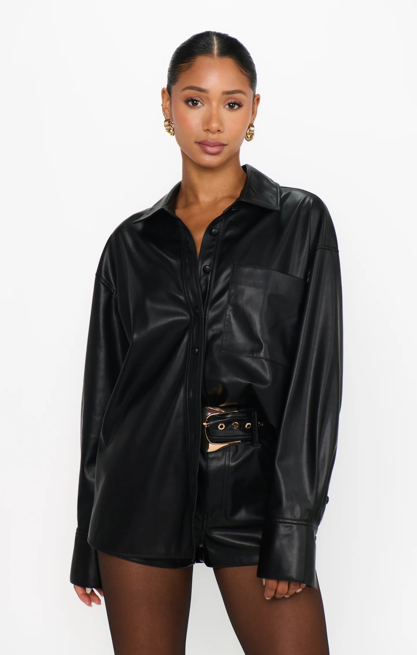 LINCOLN SHIRT JACKET BLACK FAUX LEATHER