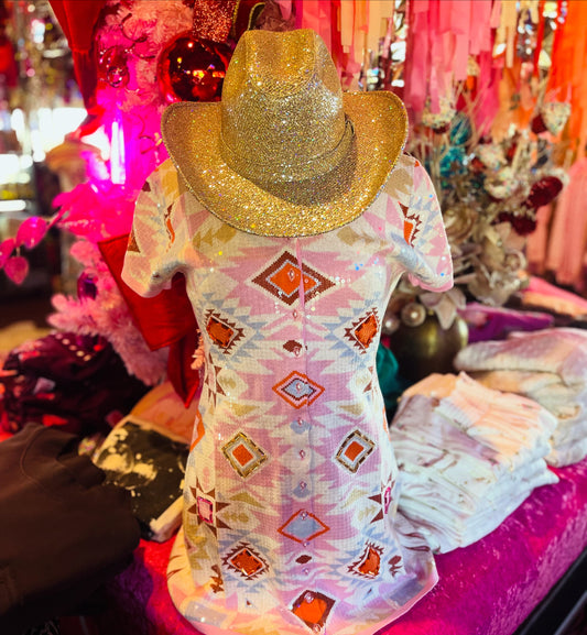 PINK SEQUIN AZTEC DRESS