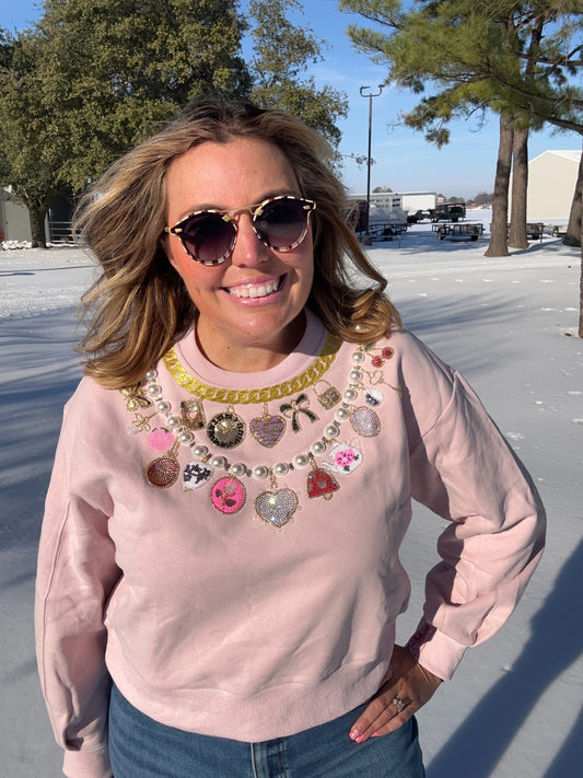 PINK PEARL & CHAIN SWEATSHIRT