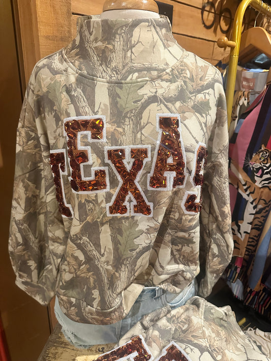 TEXAS MOCK NECK CAMO SWEATSHIRT
