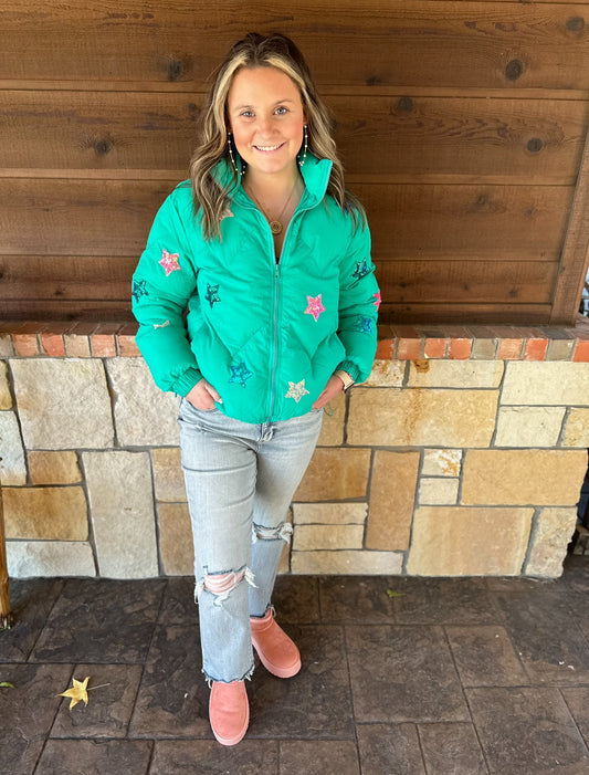 TEAL PUFFER STAR JACKET