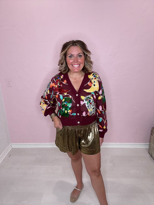 MAROON COWBOY BOOT CARDIGAN