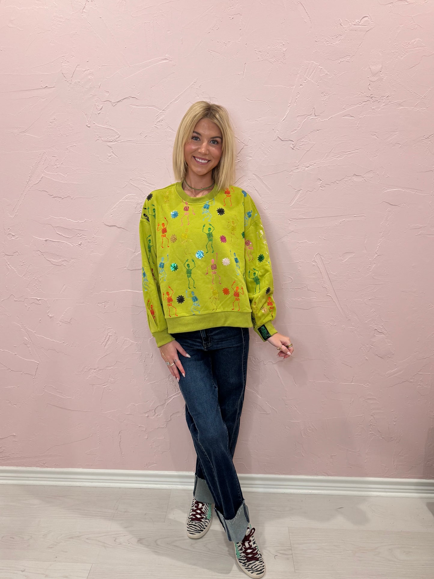 LIME GREEN SKELETON SWEATSHIRT
