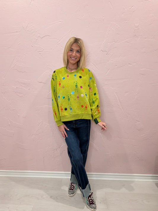 LIME GREEN SKELETON SWEATSHIRT