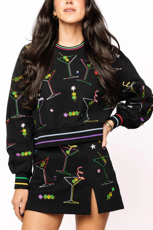 BLACK RAINBOW TRIM MARTINI SWEATSHIRT