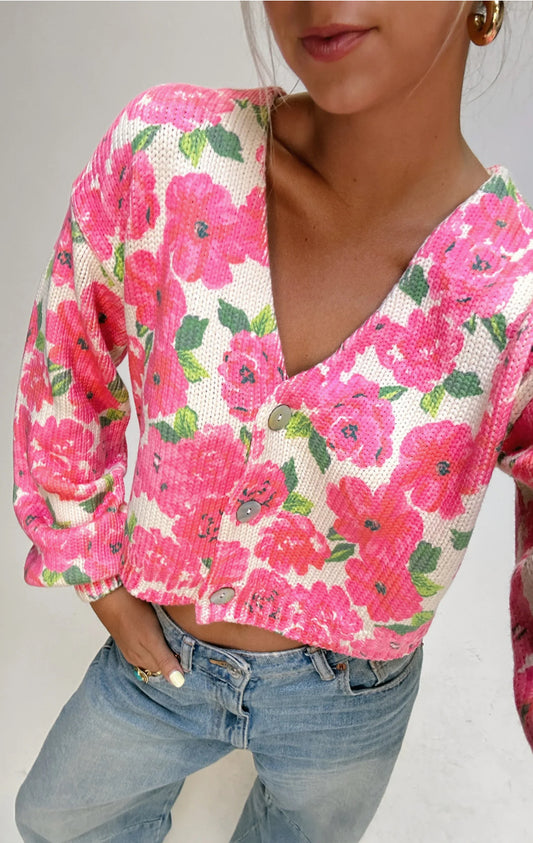 CLEMMIE CARDI PINK FLORAL SOIREE