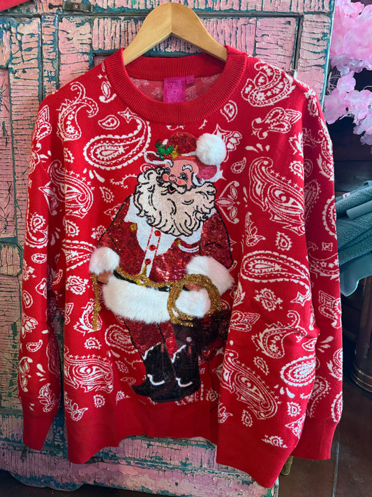 RED & WHITE PAISLEY COWBOY SANTA