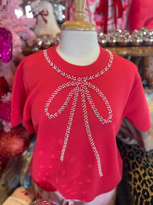 BOWS & PEARLS RED TOP