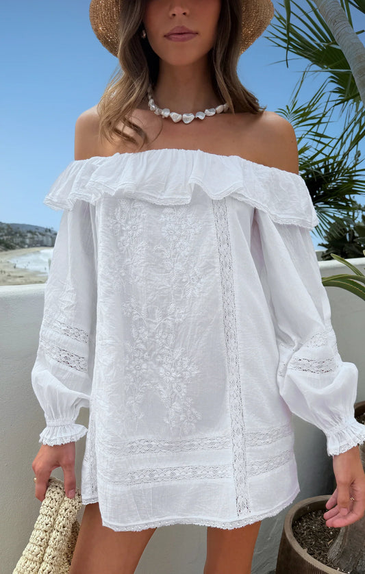 MEADOW MINI DRESS CREAM VOILE TRIM