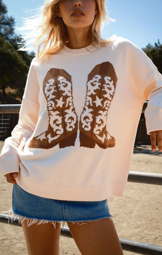 STAY AWHILE SWEATER COWBOY BOOT