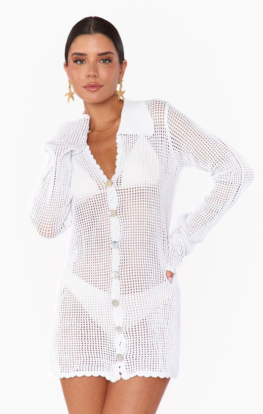 BUTTON UP COVERUP WHITE CROCHET