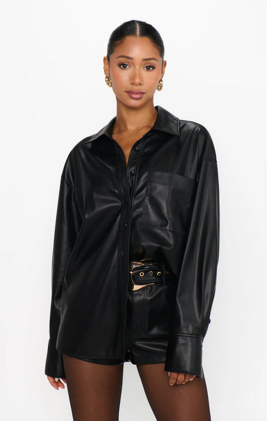 LINCOLN SHIRT JACKET BLACK FAUX LEATHER